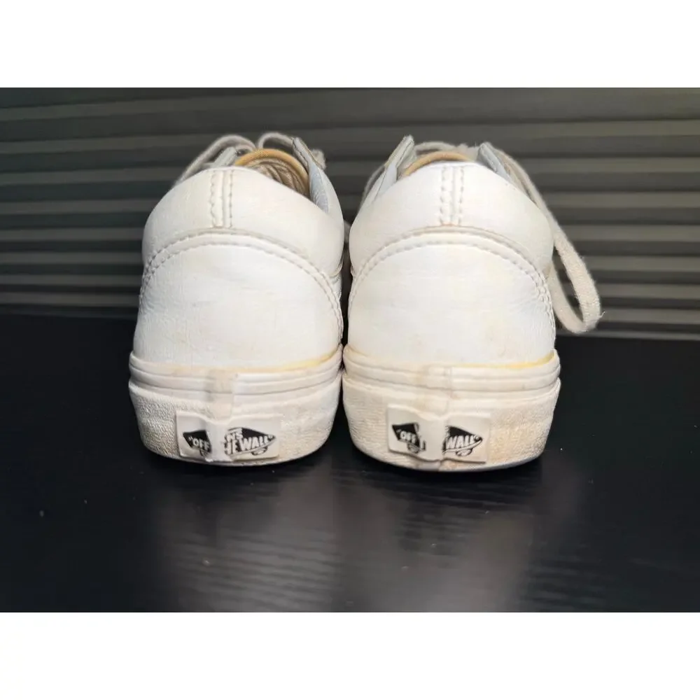 Vans Old Skool White Leather Sneakers Womens 6 / Mens 7.5 Low Top Skate Shoes